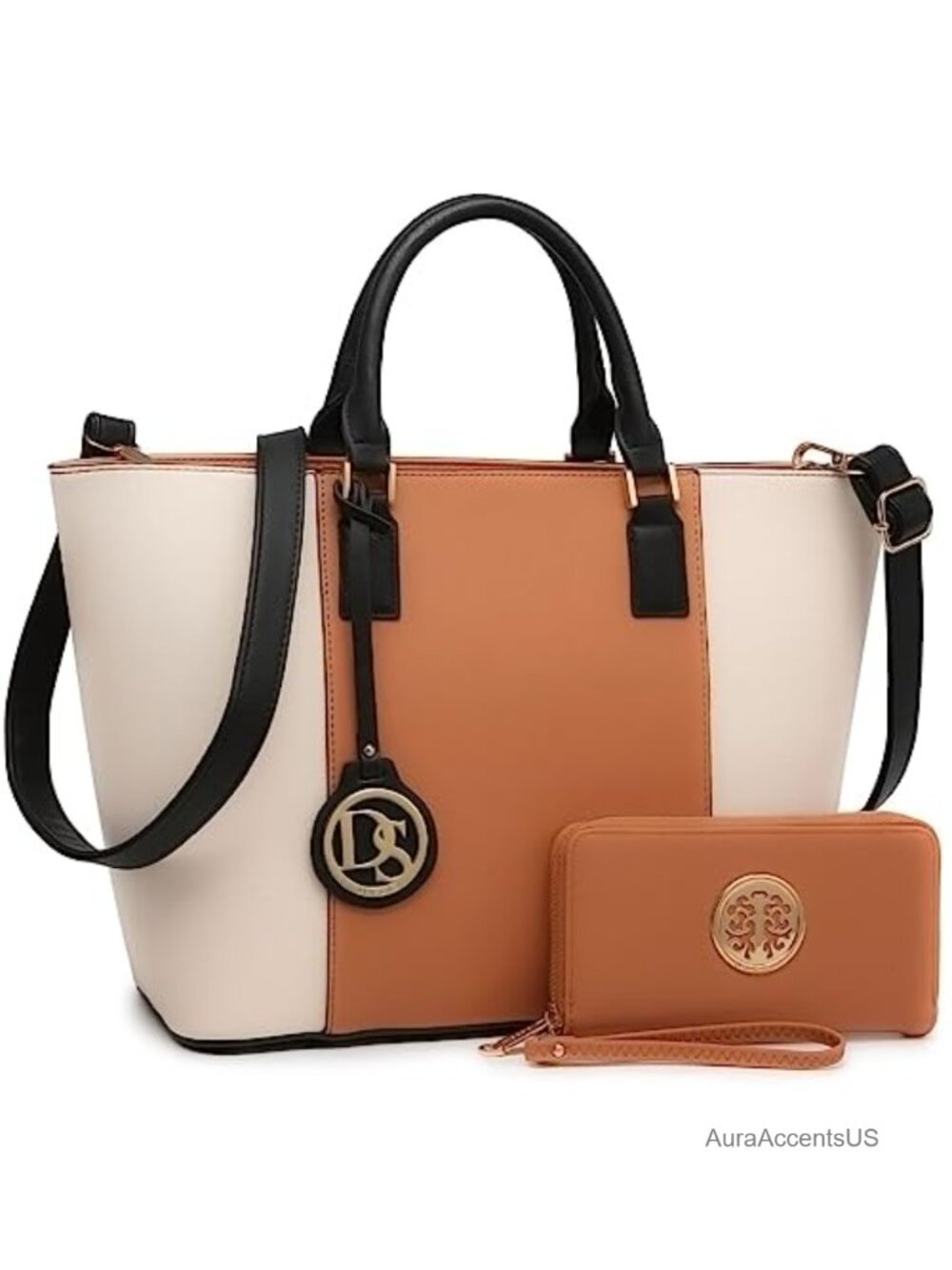 Large Vegan Leather Tote Bag with Matching Wallet Satchel Purse